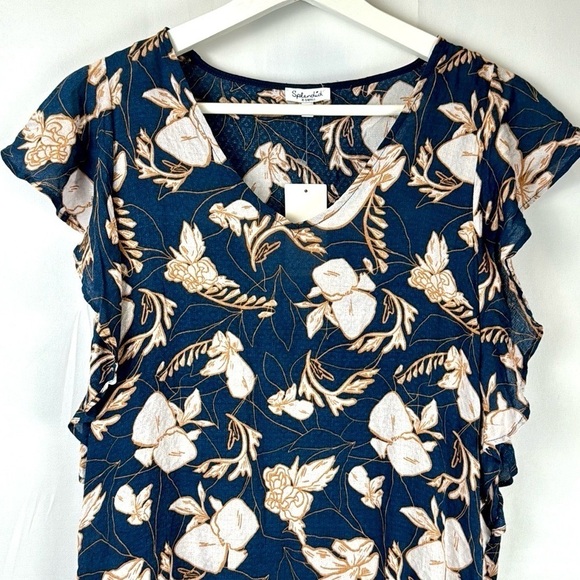 NWT Splendid Ramo Shift Dress Navy Blue Floral Flutter Sleeves Lightweight XS - Picture 5 of 15